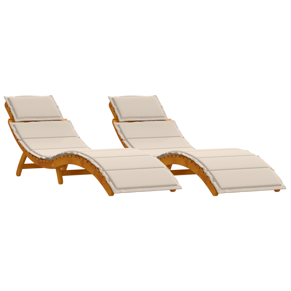 Chaises longues avec coussins 2 pcs crème en bois d'acacia résistant