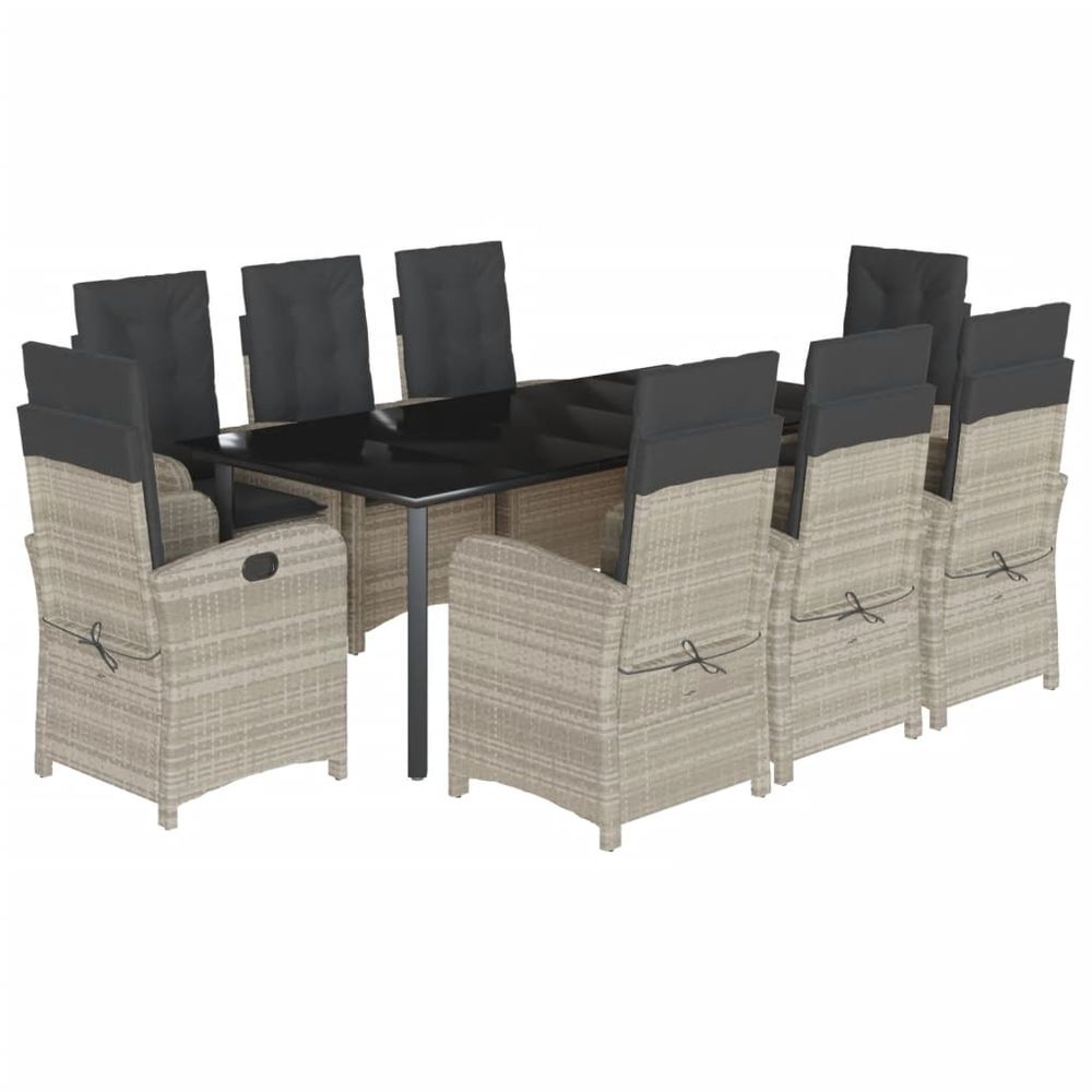 Ensemble à manger de jardin et coussins 9 pcs gris clair rotin