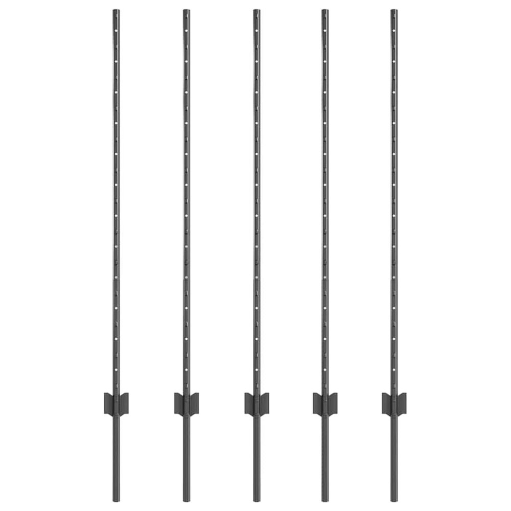Poteau de clôture enchâssé 5 pièces gris 160 cm