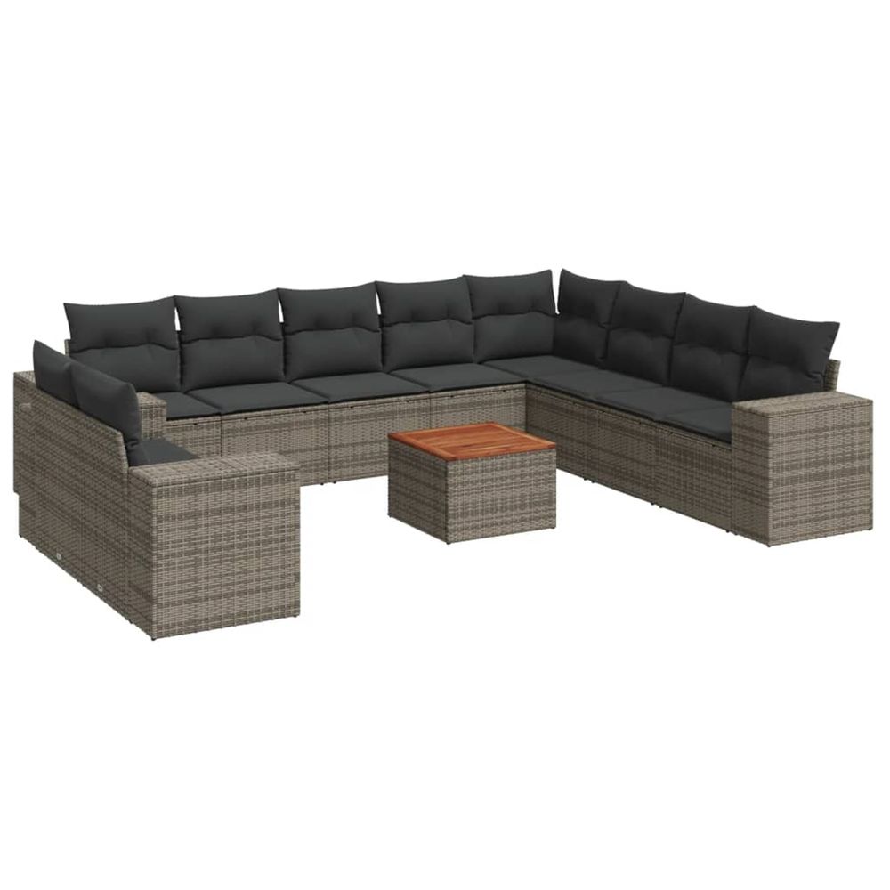 Salon de jardin 11 pcs avec coussins gris résine tressée