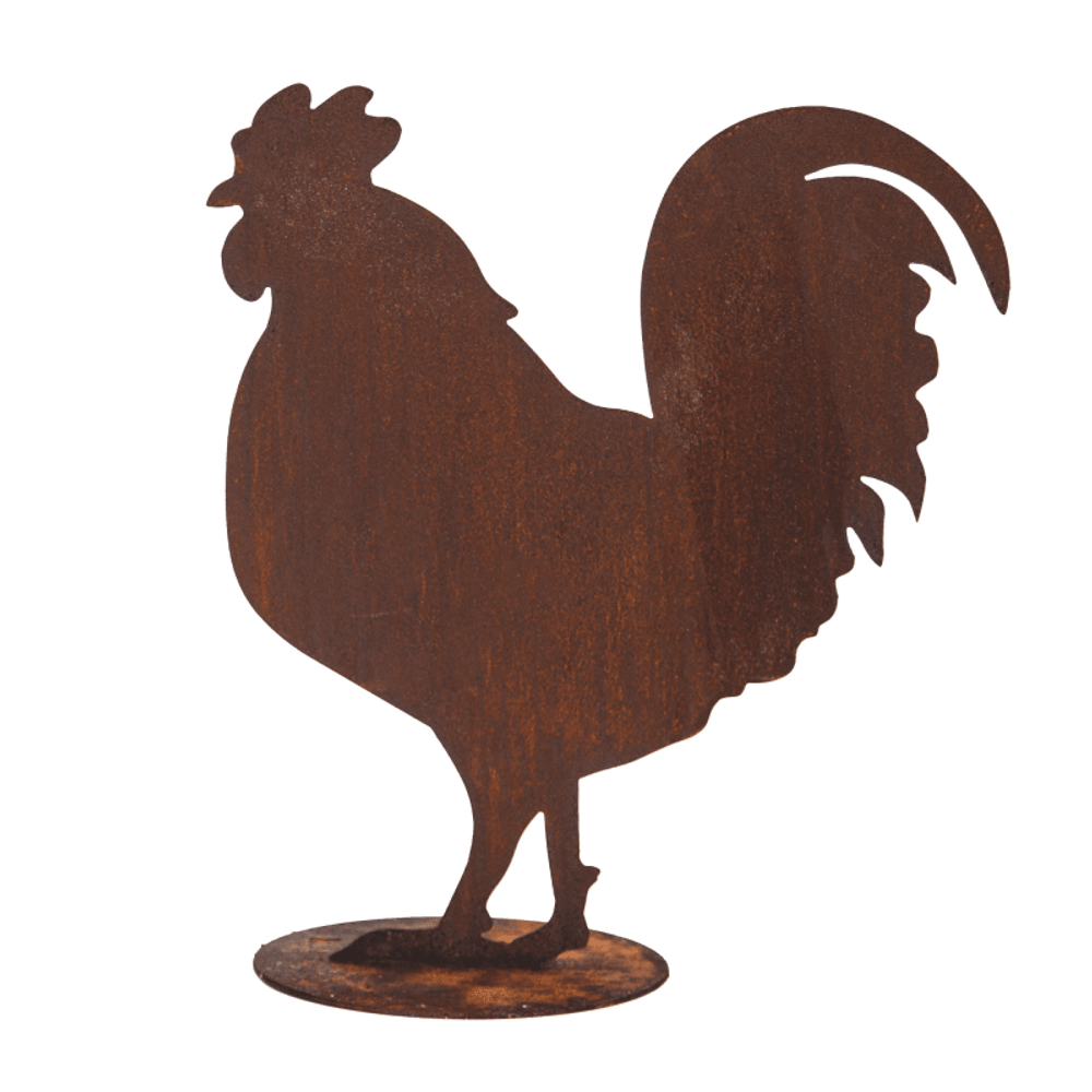 Figurine coq en métal rouillé : déco jardin - rouille