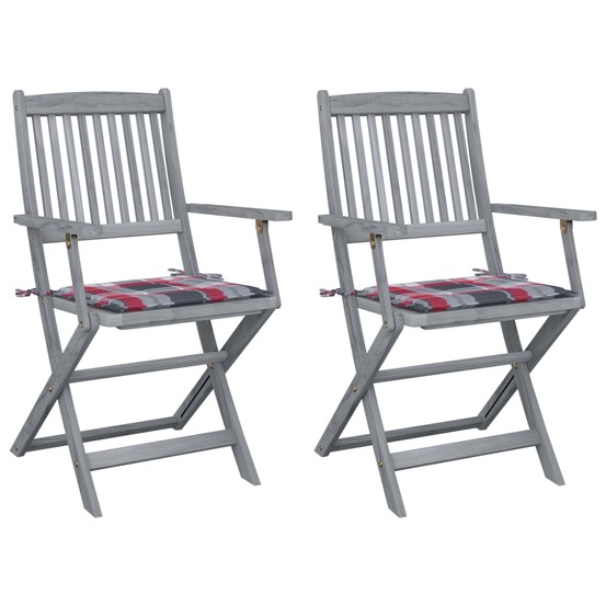 Chaises pliables d'extérieur lot de 2 et coussins bois d'acacia
