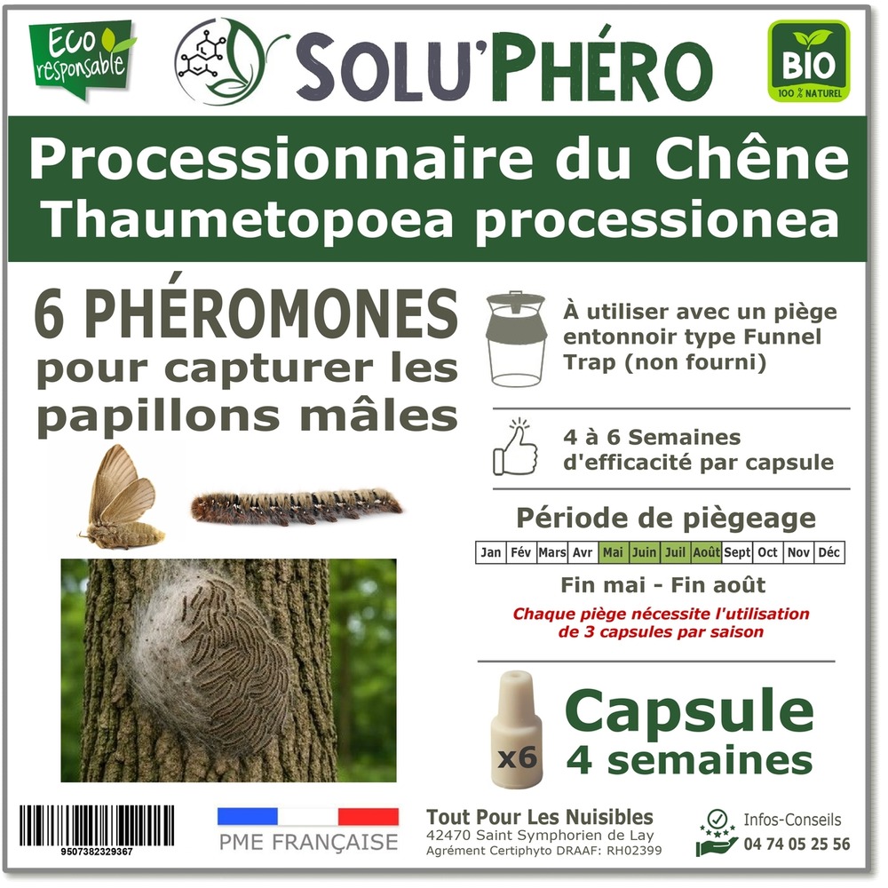Soluphero - 6 phéromones processionnaire du chêne bio - 1 capsule 4 semaines