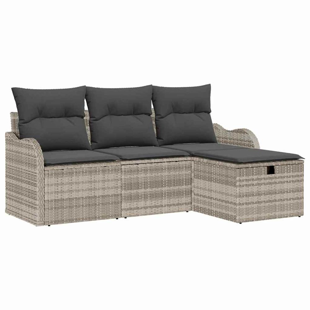 Ensemble de canapé de jardin 4 pc gris clair polyrotin