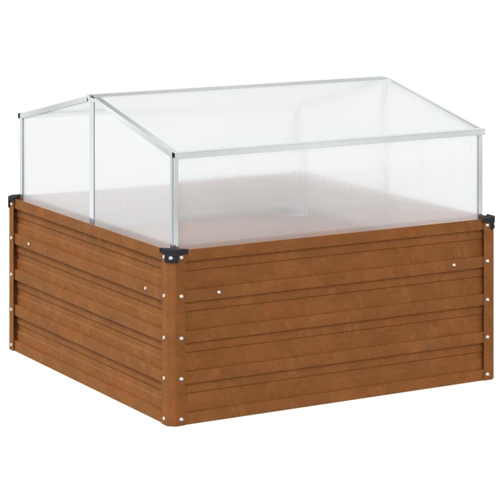 Jardinière bac lit surélevé plantes fleurs terrasse jardin de jardin avec serre acier résistant aux intempéries marron 02_003