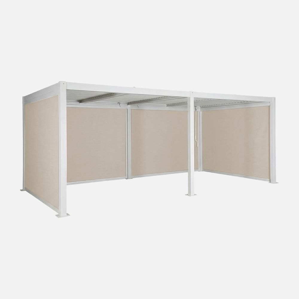 Pergola bioclimatique aluminium et acier 6x3m + 4 stores 3m palace