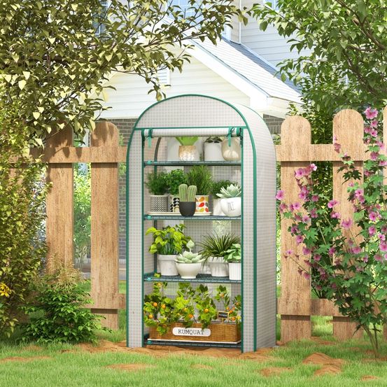 Serre de jardin verticale acier et pe 80x50x160 cm blanc 4 étagères pour plantes - comfortxl outdoor living