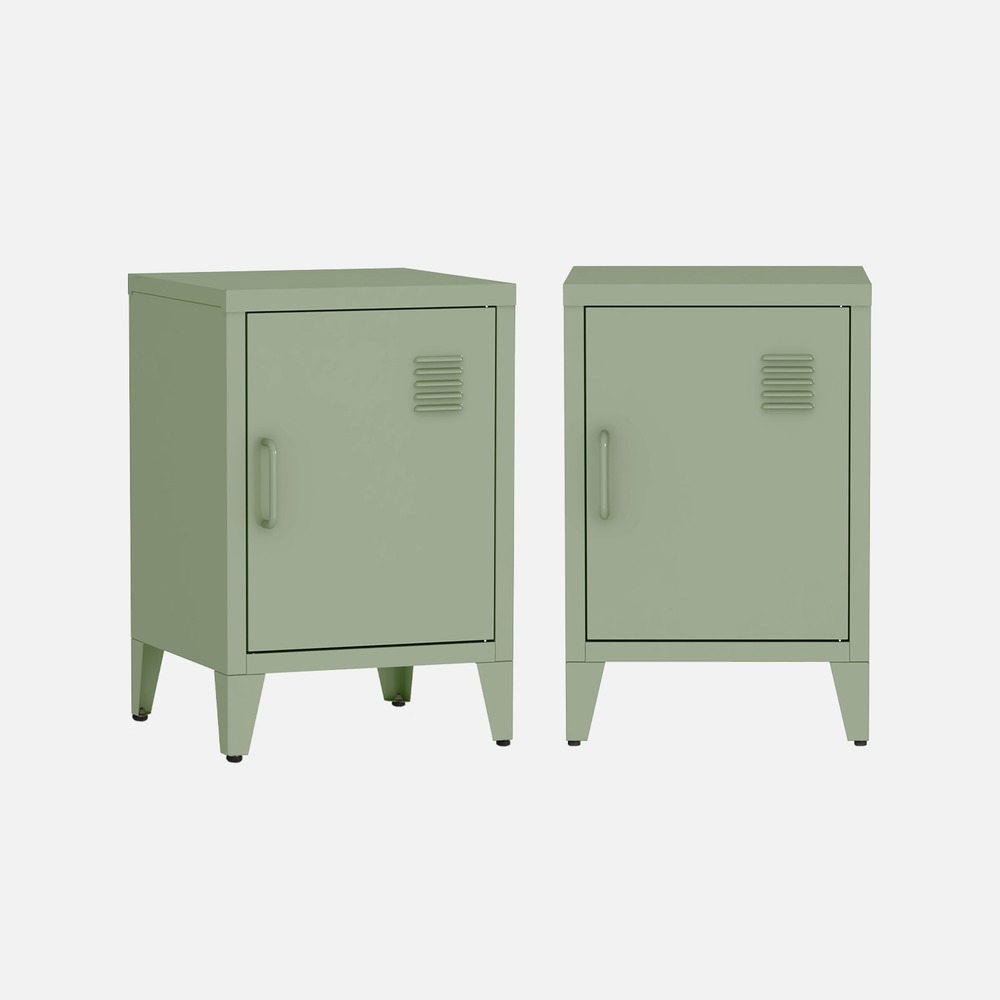 Lot de 2 tables de chevet industrielle métal, 1 porte