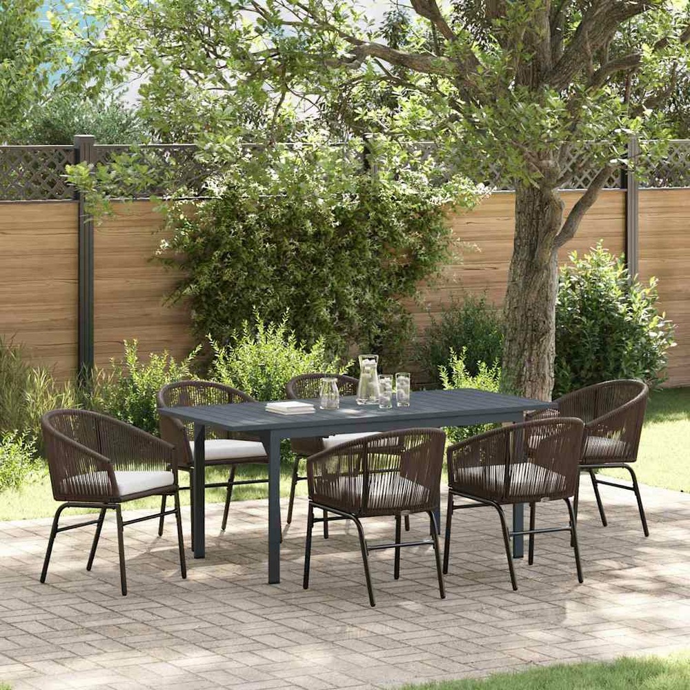 Ensemble de salle à manger pour jardin 7 pcs marron polyrotin