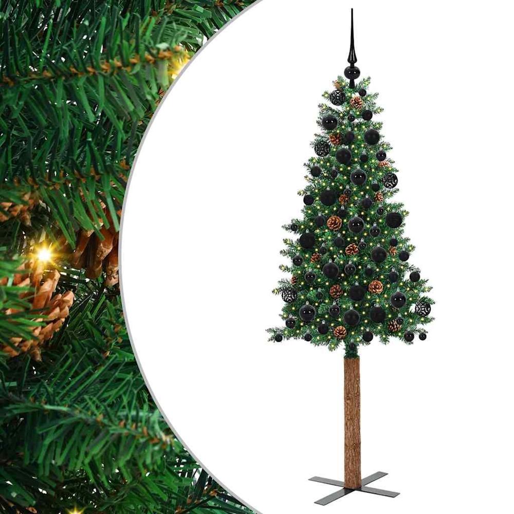 Sapin de noël mince vert 180 cm pvc et bois de pin massif