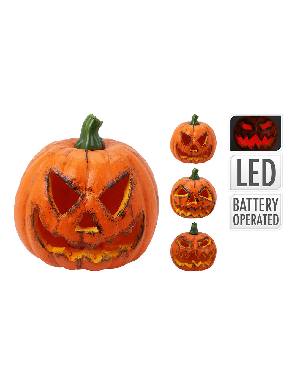 2 citrouille d'halloween avec led, pvc, alimenté par batterie, 3 modèles. Basics