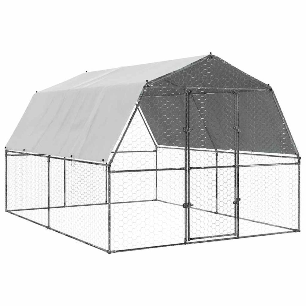 Cage à poules avec toit et porte argenté acier galvanisé