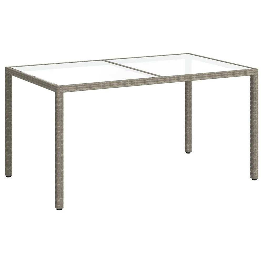 Table de jardin 150x90x75 cm verre trempé et poly rotin gris
