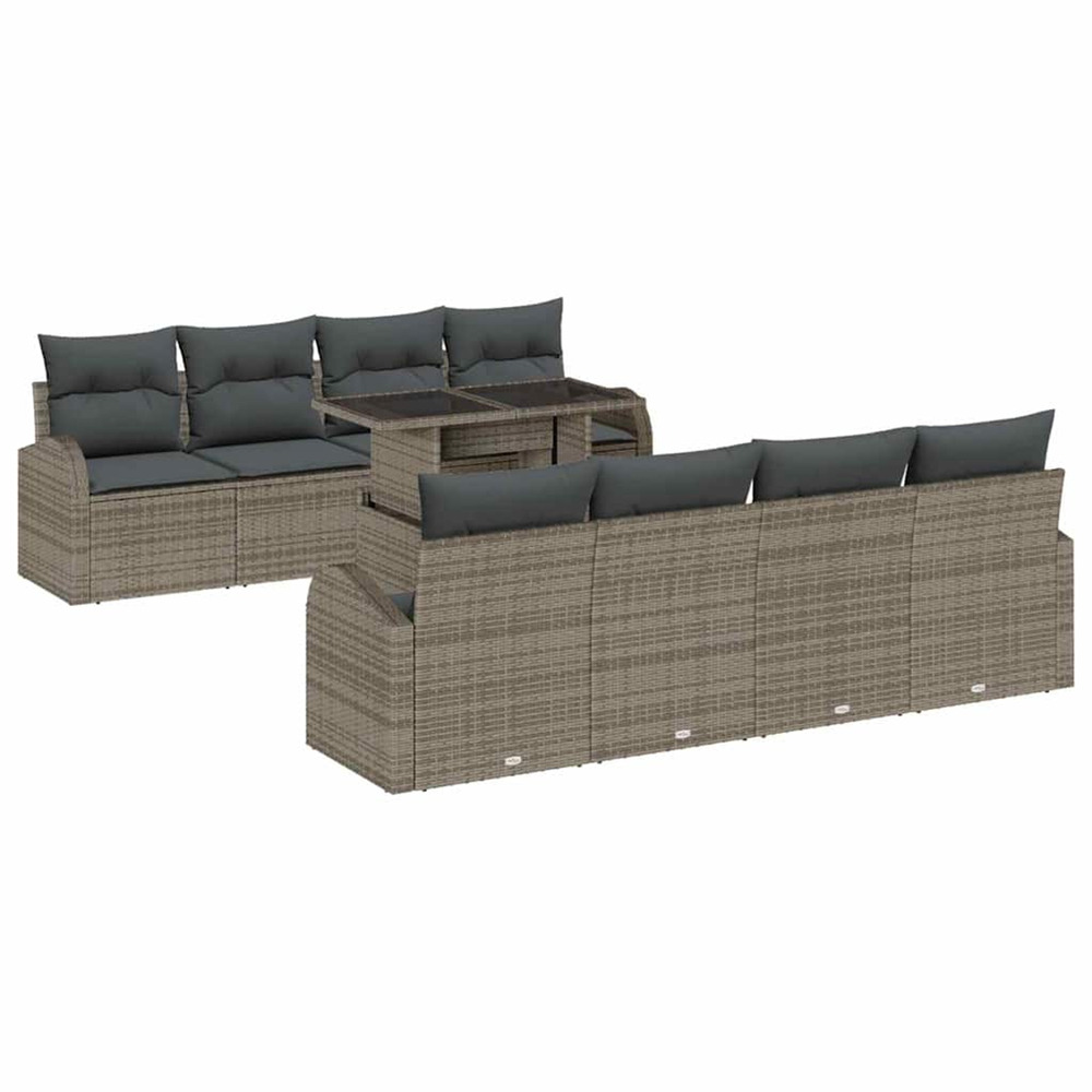 Ensemble de canapé de jardin 9 pcs gris poly rattan