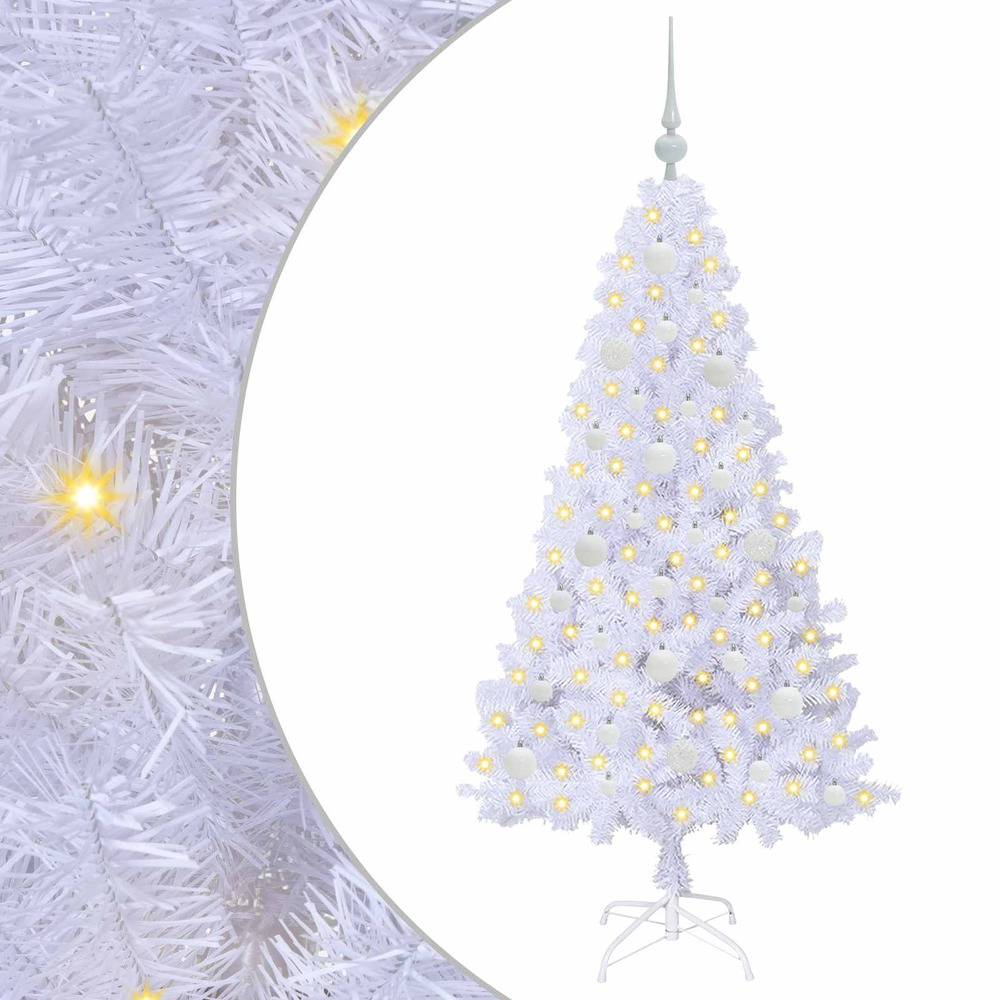 Sapin de noël artificiel avec 150 led blanc 150 cm pvc et acier