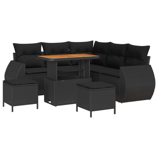 Ensemble de canapé de jardin avec coussin 8 pcs noir polyrotin
