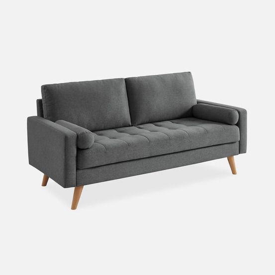 Canapé 3 places scandinave fixe, droit, pieds bois