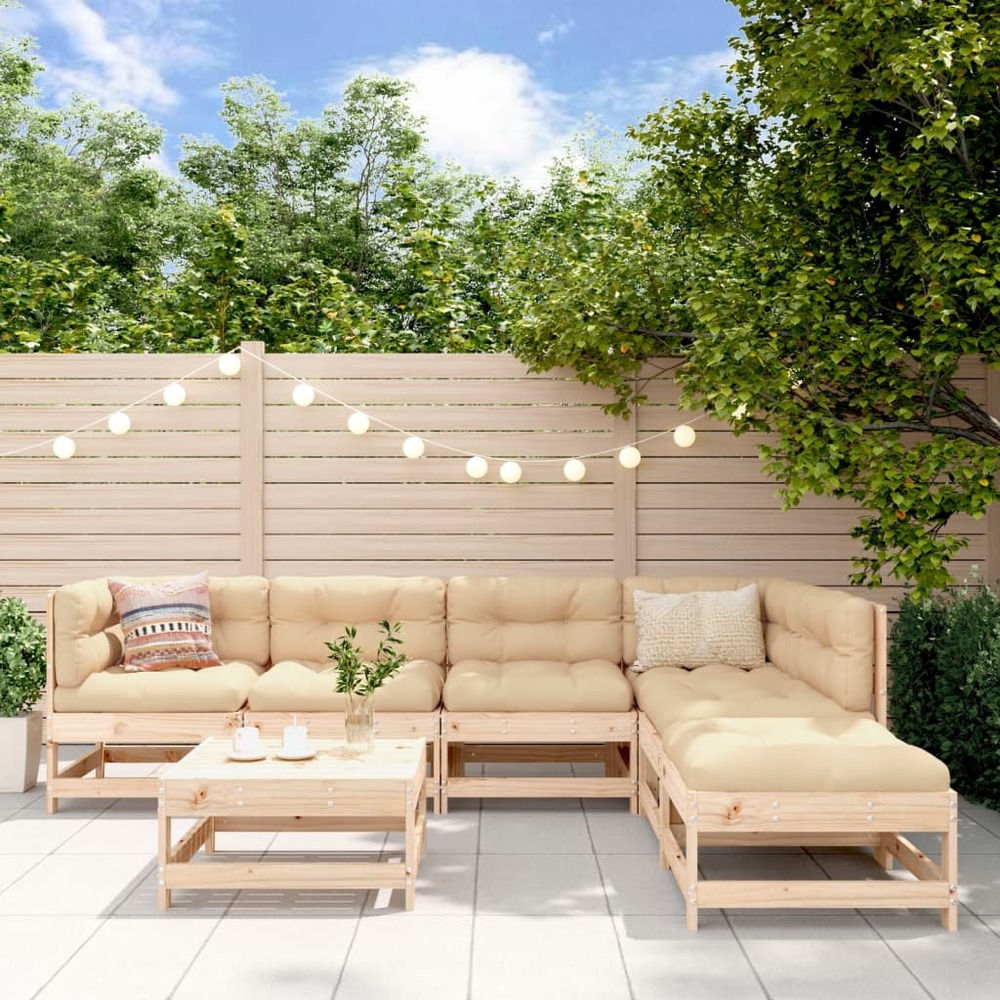 Salon de jardin 7 pcs avec coussins bois massif