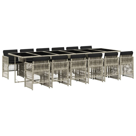 Ensemble à manger de jardin et coussins 13 pcs gris clair rotin