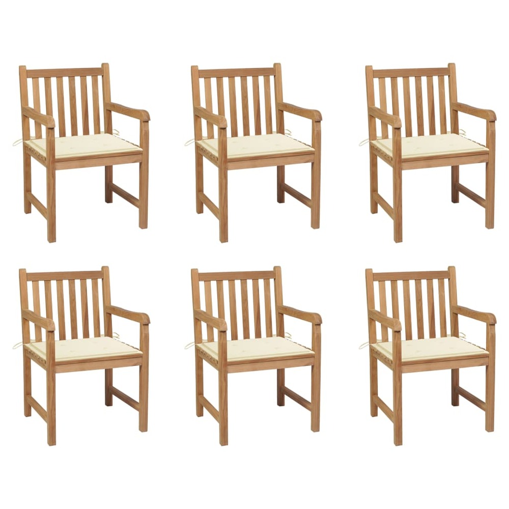 Chaises de jardin 6 pcs avec coussins crème bois de teck massif