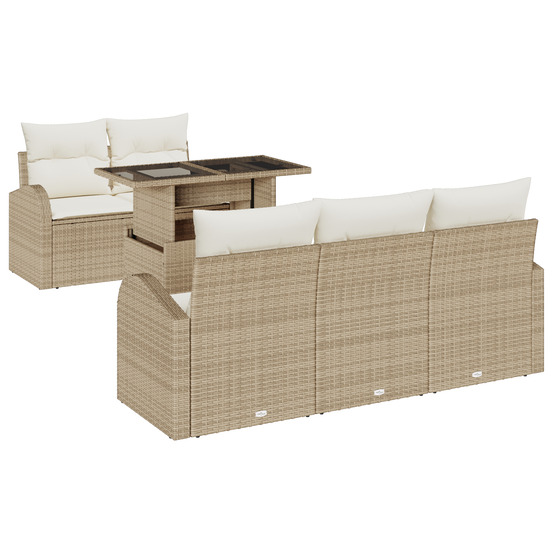 Ensemble de canapé de jardin 6 pièces avec coussins en poly rattan beige