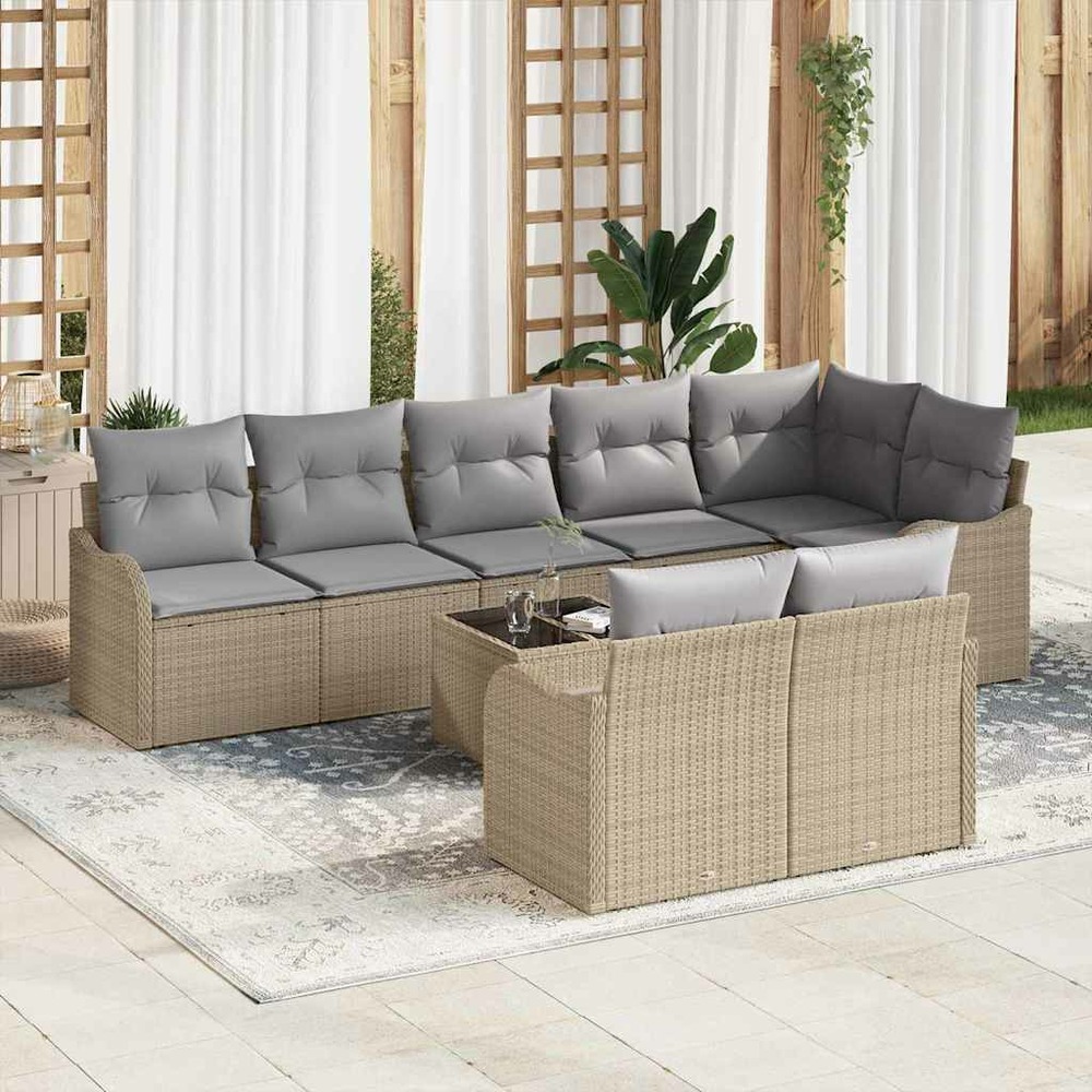 Ensemble de canapé de jardin 9 pcs beige et gris clair