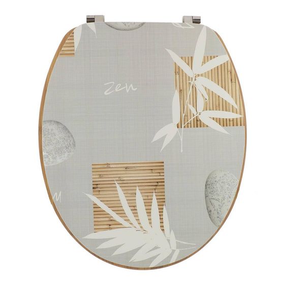 Abattant wc mdf 18 pouces couvercle imprime assise imitation bambou attaches acier inoxydable - spirituality
