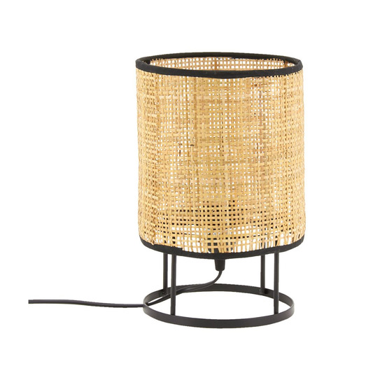 Lampe de chevet ronde en métal et cannage