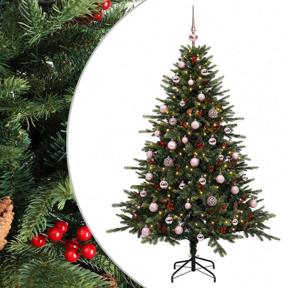 Sapin de noël artificiel avec boules 150 cm 150 led blanc chaud