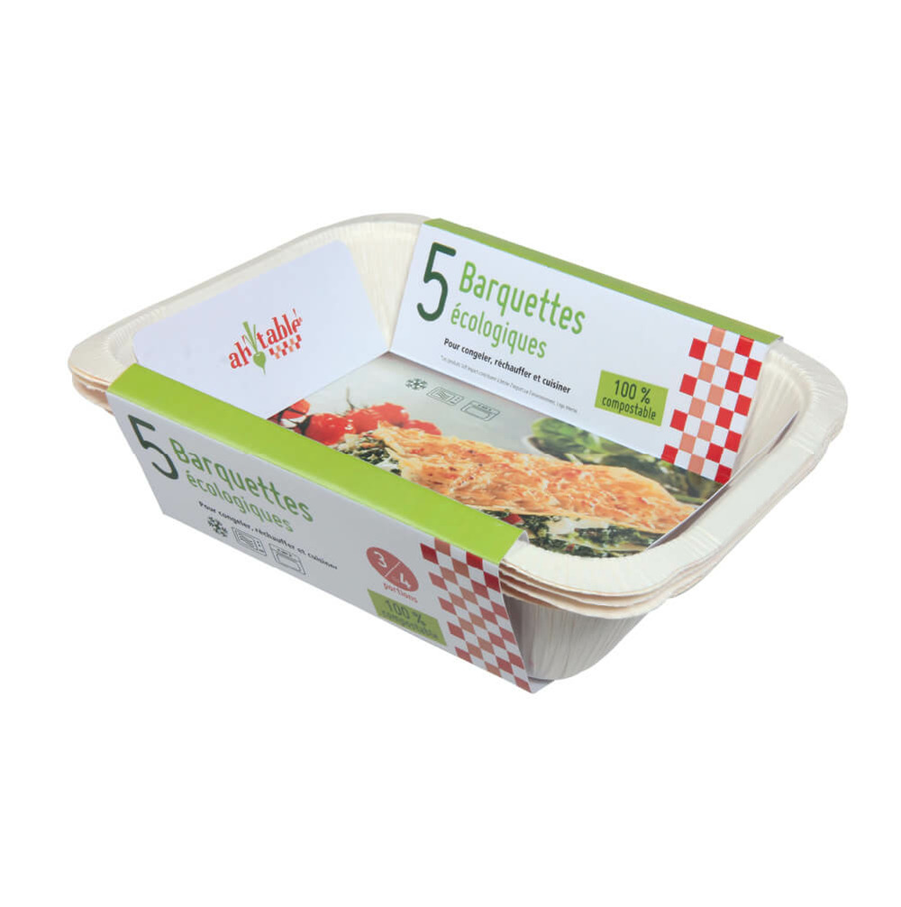 Barquette écologique compostable 3-4 portions, par 5