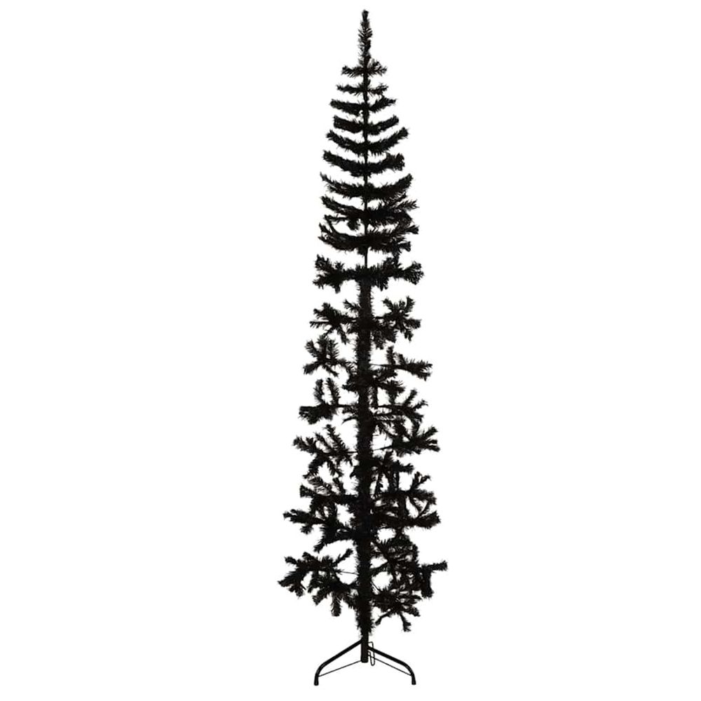 Demi sapin de noël artificiel mince avec support noir 210 cm
