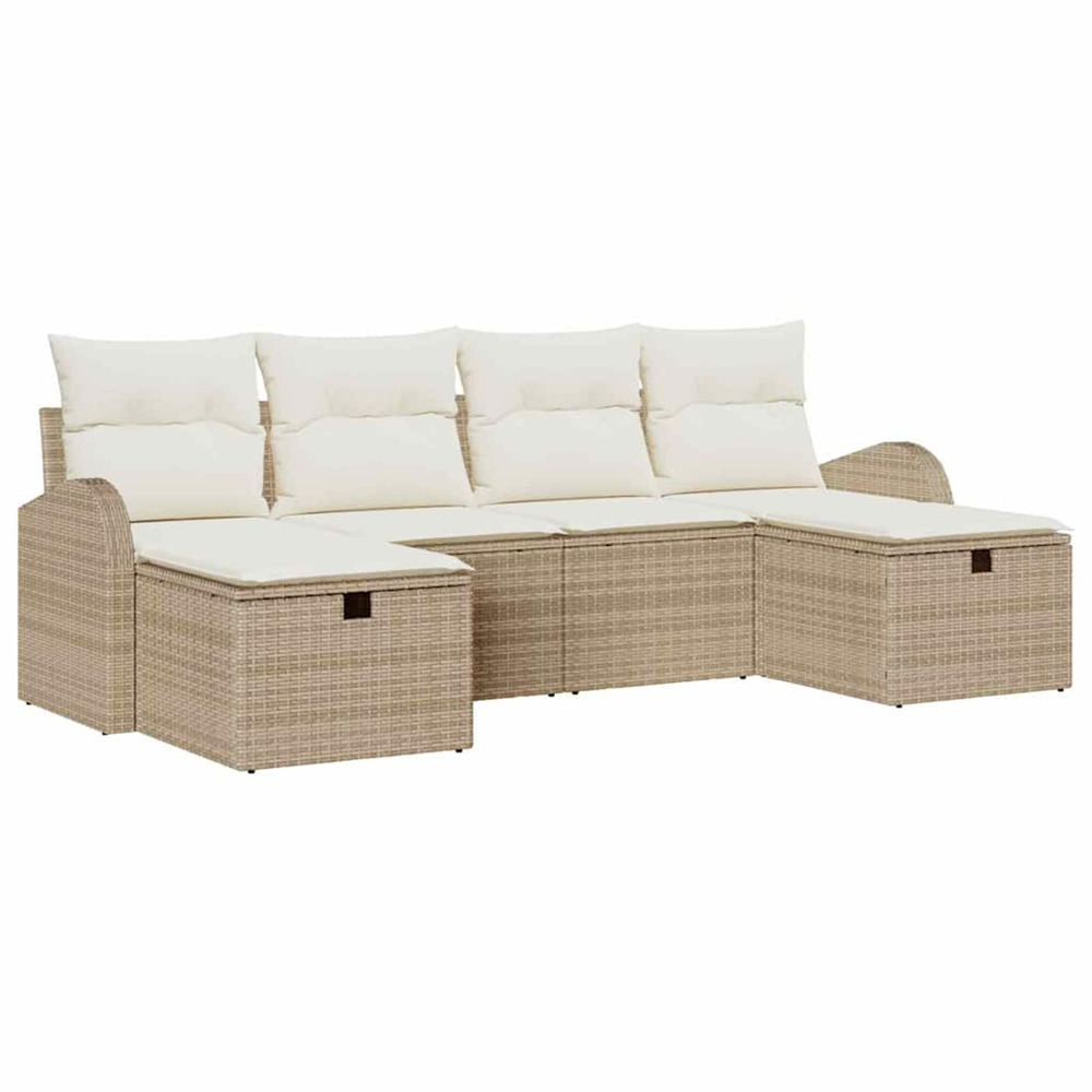 Ensemble de canapé de jardin avec coussin 6 pcs beige polyrotin