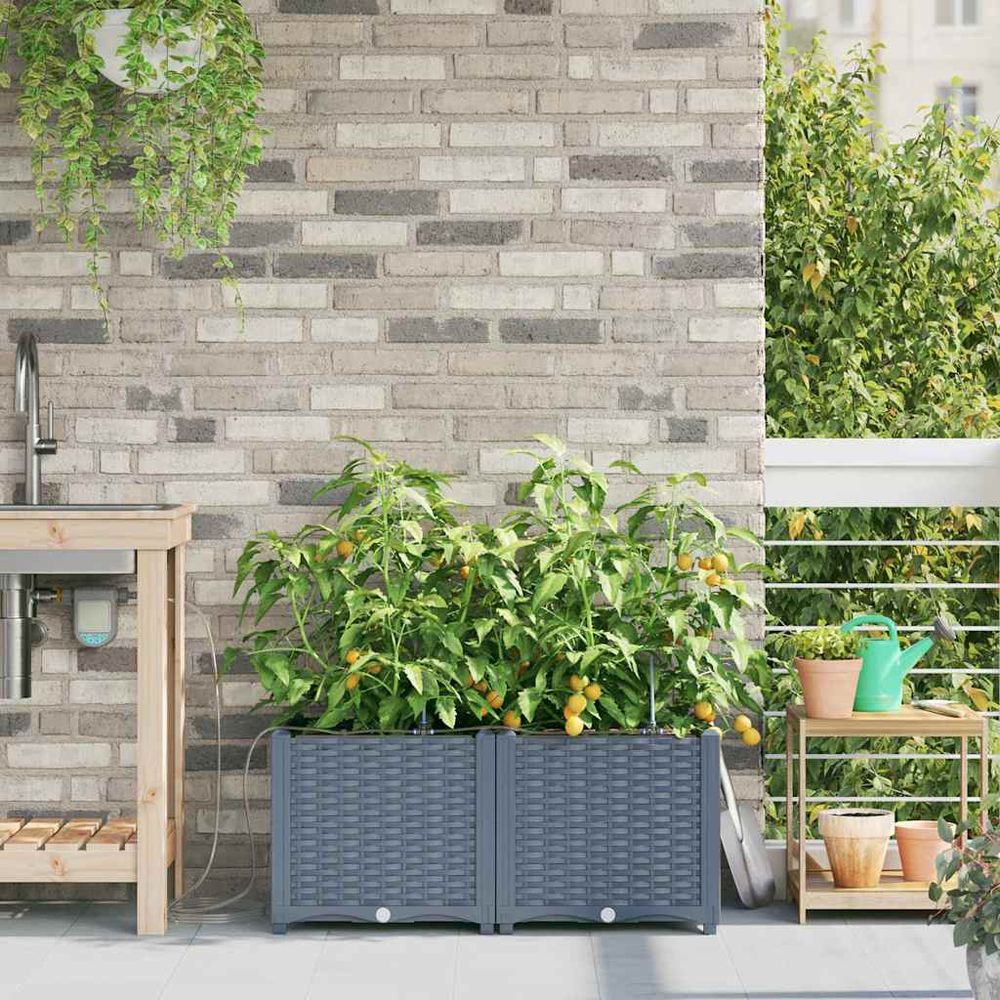 Jardinière rectangulaire acier avec irrigation pour jardin terrasse gris 80x40x37.5 cm