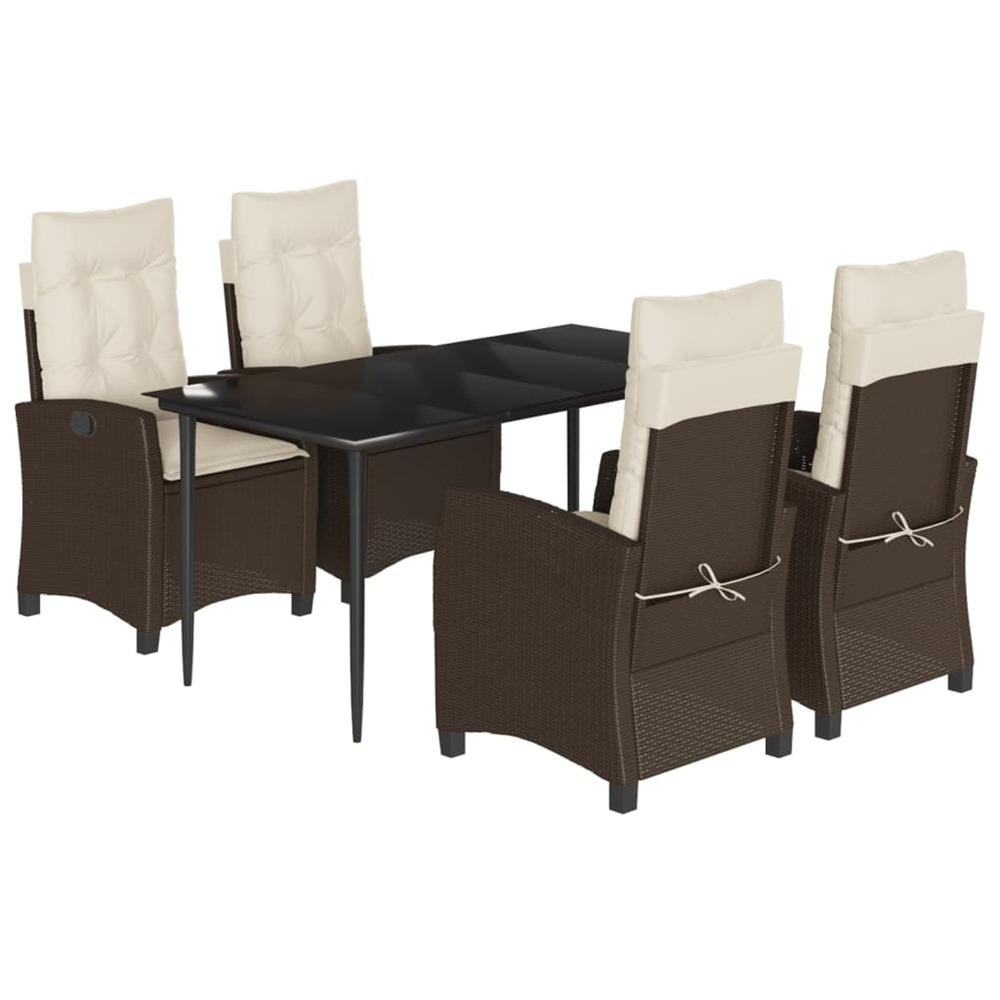 Ensemble à manger de jardin 5 pcs et coussins marron poly rotin