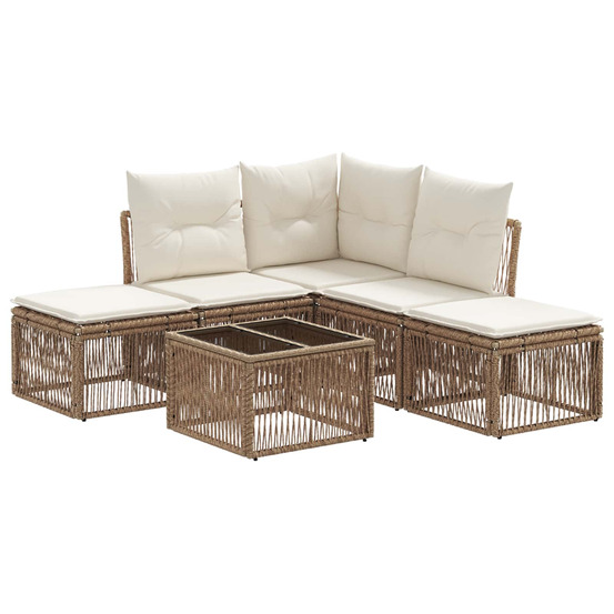 Ensemble de canapé de jardin 6 pcs beige polyrotin