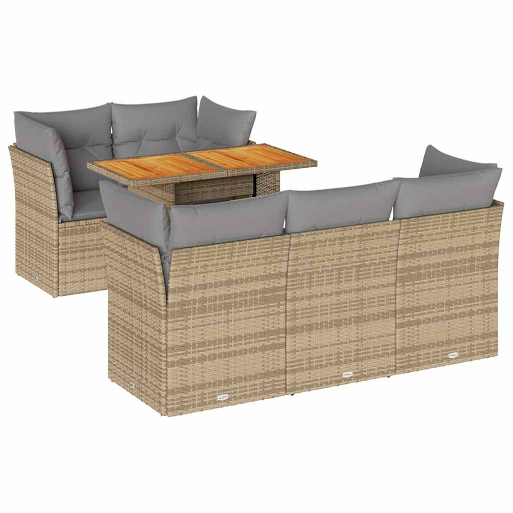 Salon de jardin avec coussins 6 pcs beige résine tressée