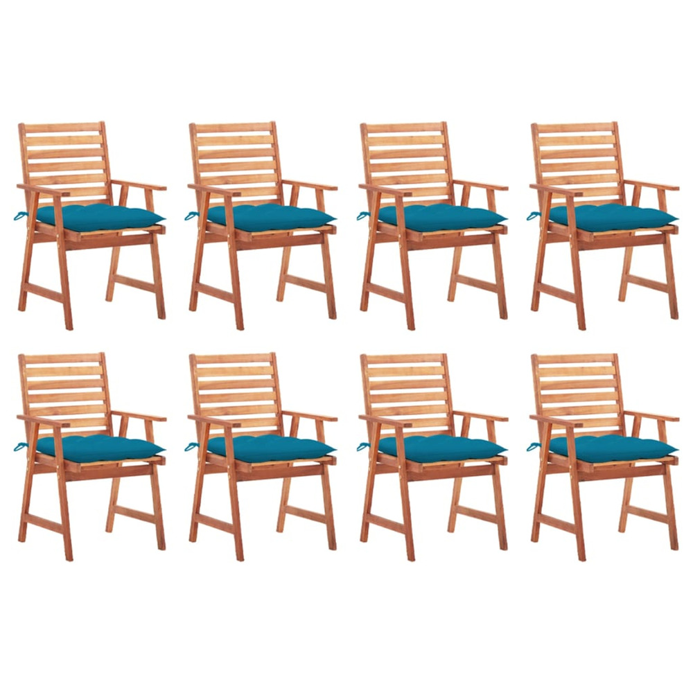 Chaises à manger d'extérieur lot de 8 et coussins acacia massif