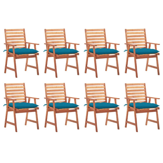 Chaises à manger d'extérieur lot de 8 et coussins acacia massif