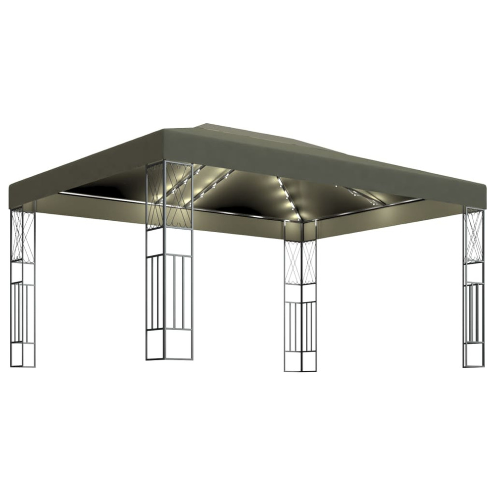 Tonnelle avec guirlande lumineuse à led 3x4 m taupe tissu