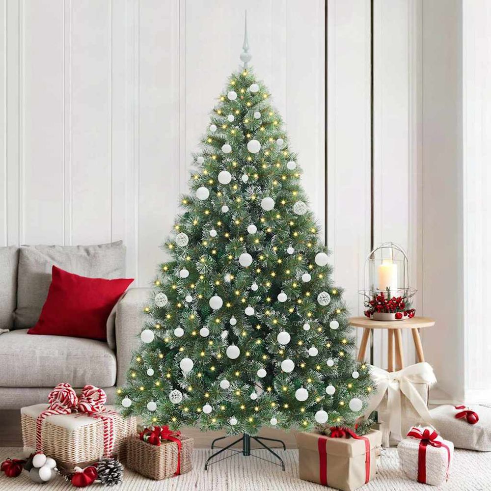 Sapin de noël complet lumineux 120 boules rouge/blanc pe/pvc 180 cm