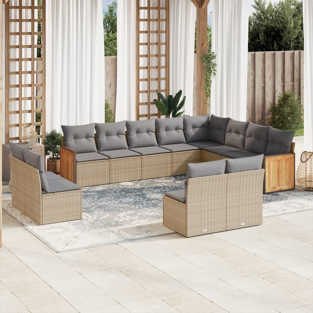 Salon de jardin avec coussins 12 pcs beige résine tressée