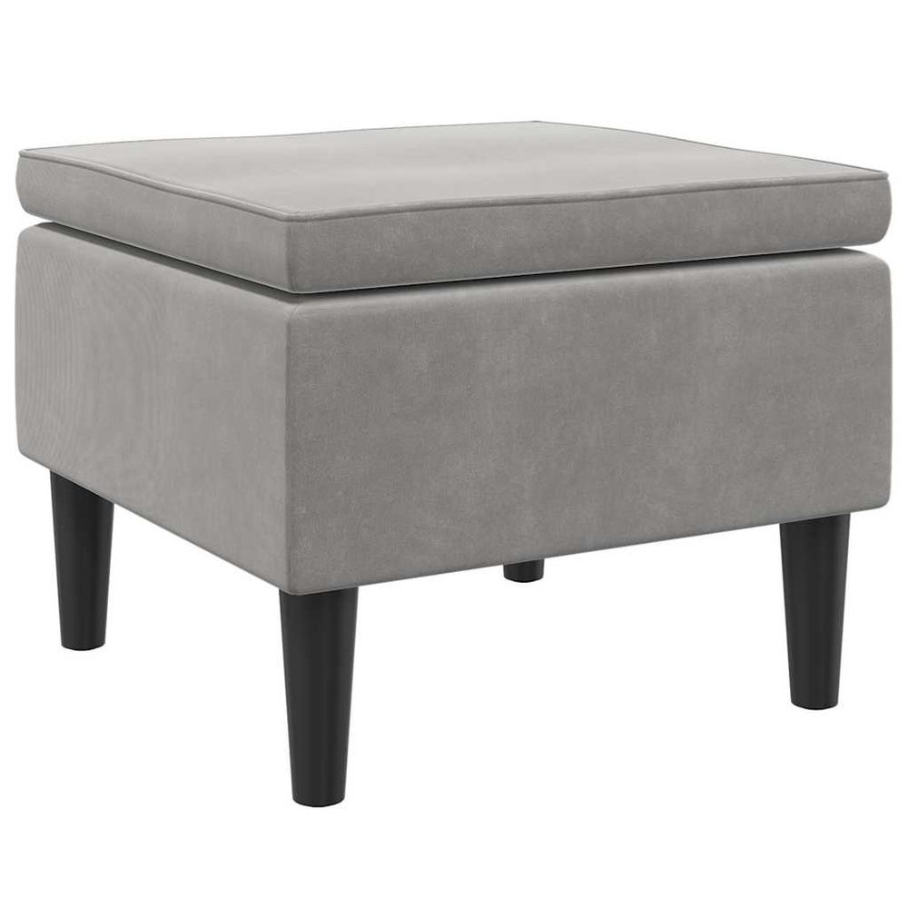 Tabouret avec pieds en bois et velours gris clair