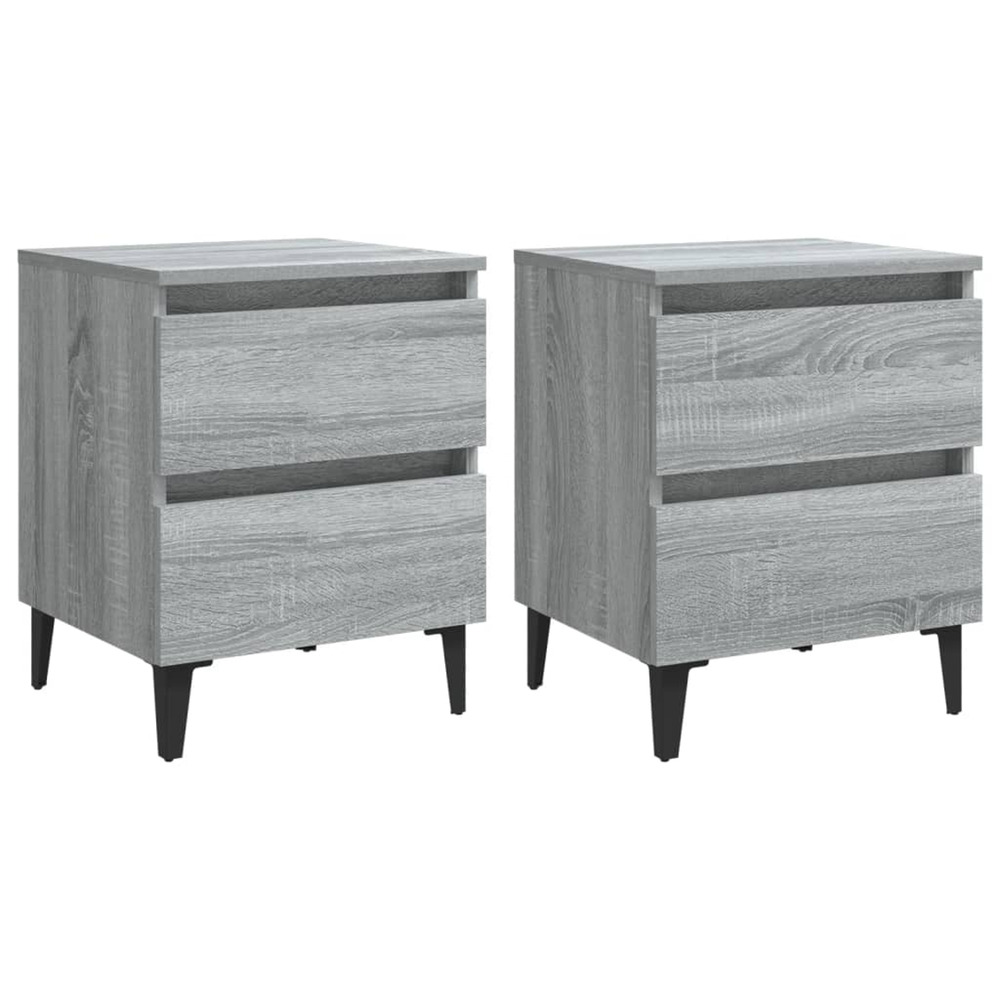 Tables de chevet pieds en métal 2 pcs sonoma gris 40x35x50 cm