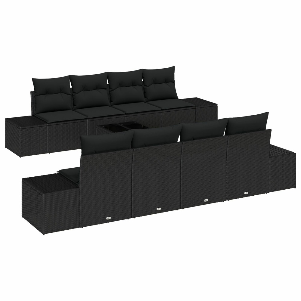 Ensemble de canapé de jardin de 7 pièces avec coussins noir rotin poly