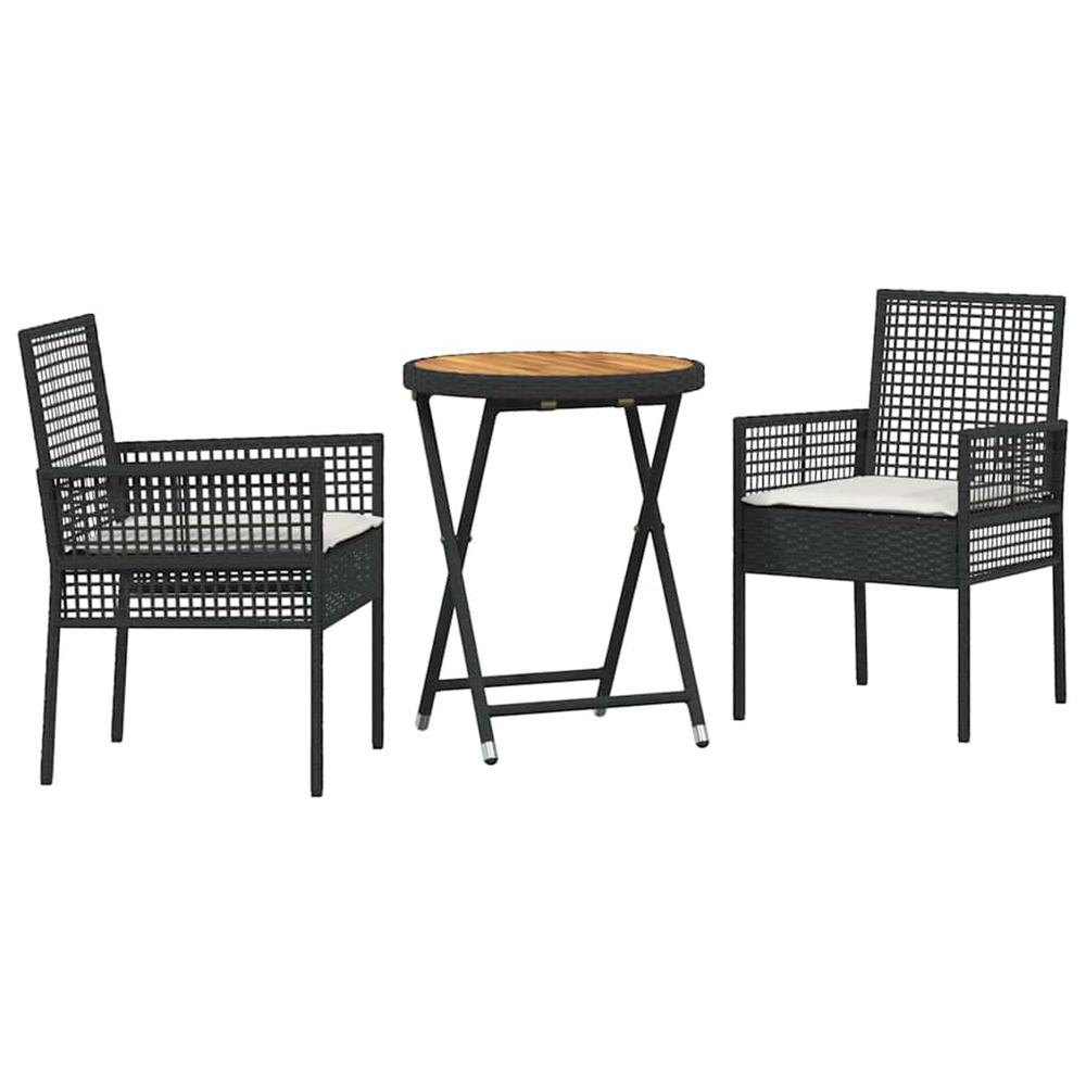 Ensemble bistro de jardin 3 pcs noir polyrotin