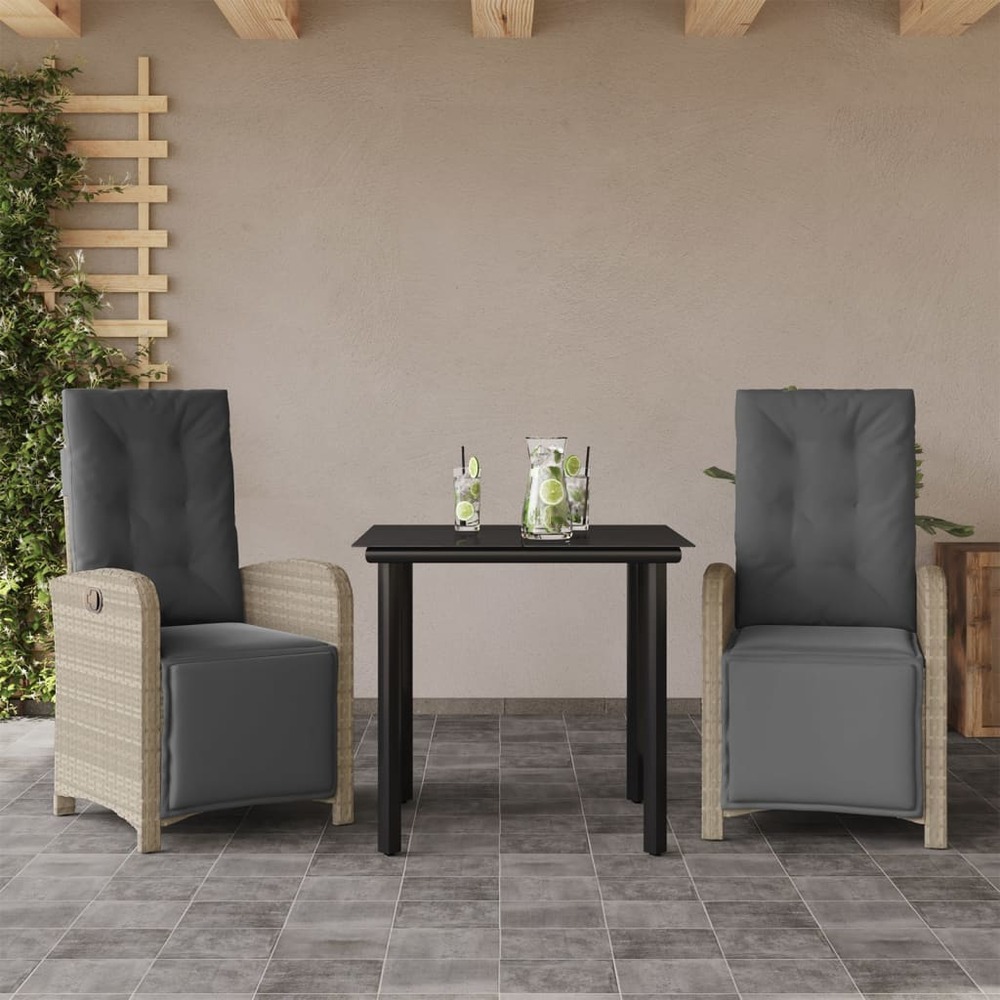 Ensemble de bistro 3 pcs et coussins gris clair résine tressée
