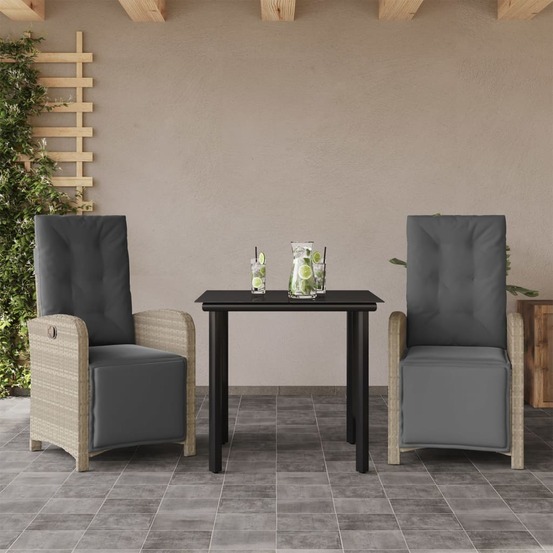 Ensemble de bistro 3 pcs et coussins gris clair résine tressée