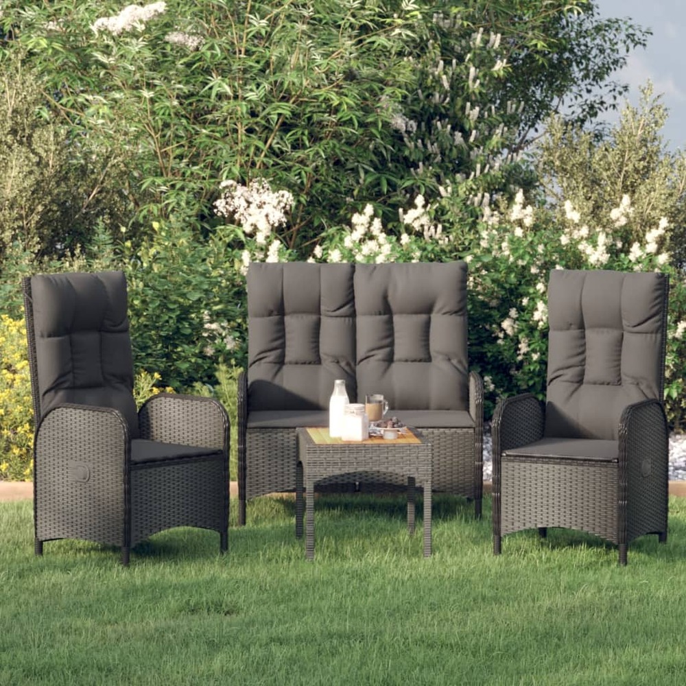 Ensemble à manger de jardin avec coussins 3 pcs noir