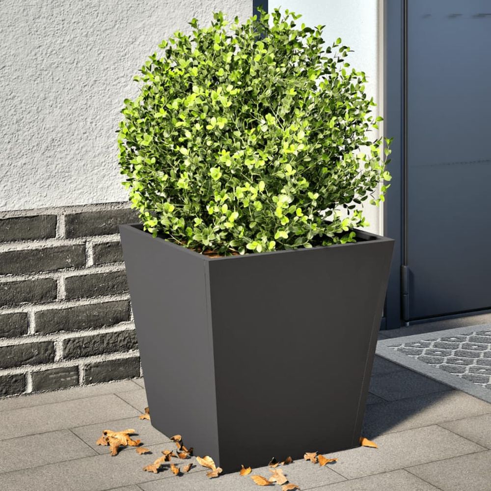 Lot 2 jardinières carrées acier décoration extérieur protection parasites 40cm noir