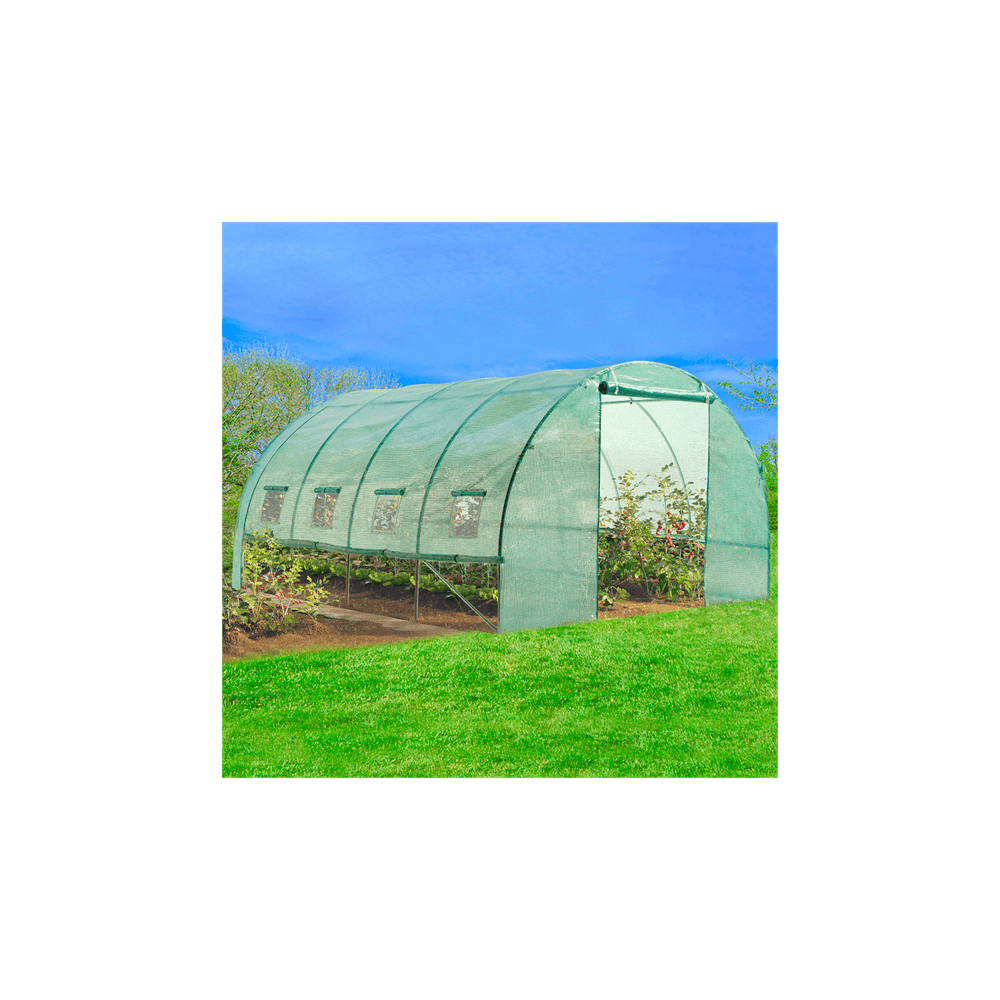 Serre de jardin tunnel 12m² 4 x 3 x 2 m acier galvanisé + bâche anti-uv avec porte et fenêtres zebra verte toutes saisons